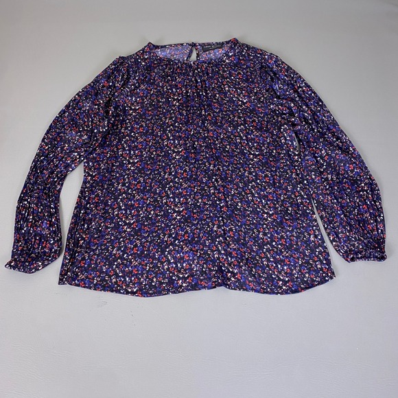 Lane Bryant Tops - Lane Bryant Blouse Top Women's Size 18 Navy Blue Red Floral Long Sleeve Keyhole